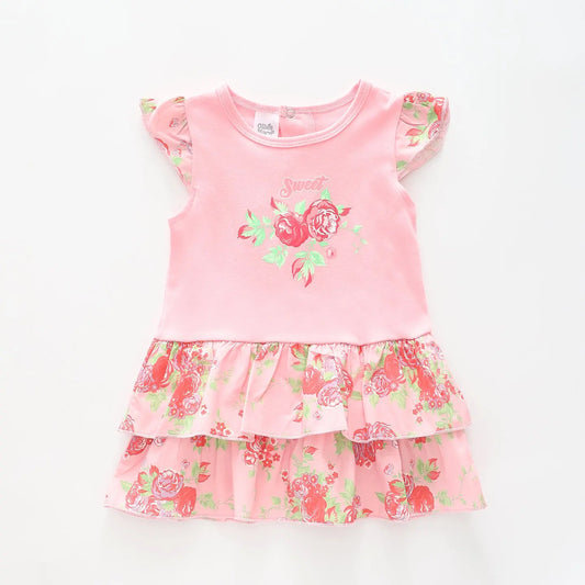 Girl's Pink Vintage Floral Sweet T-shirt Dress Ollies Place