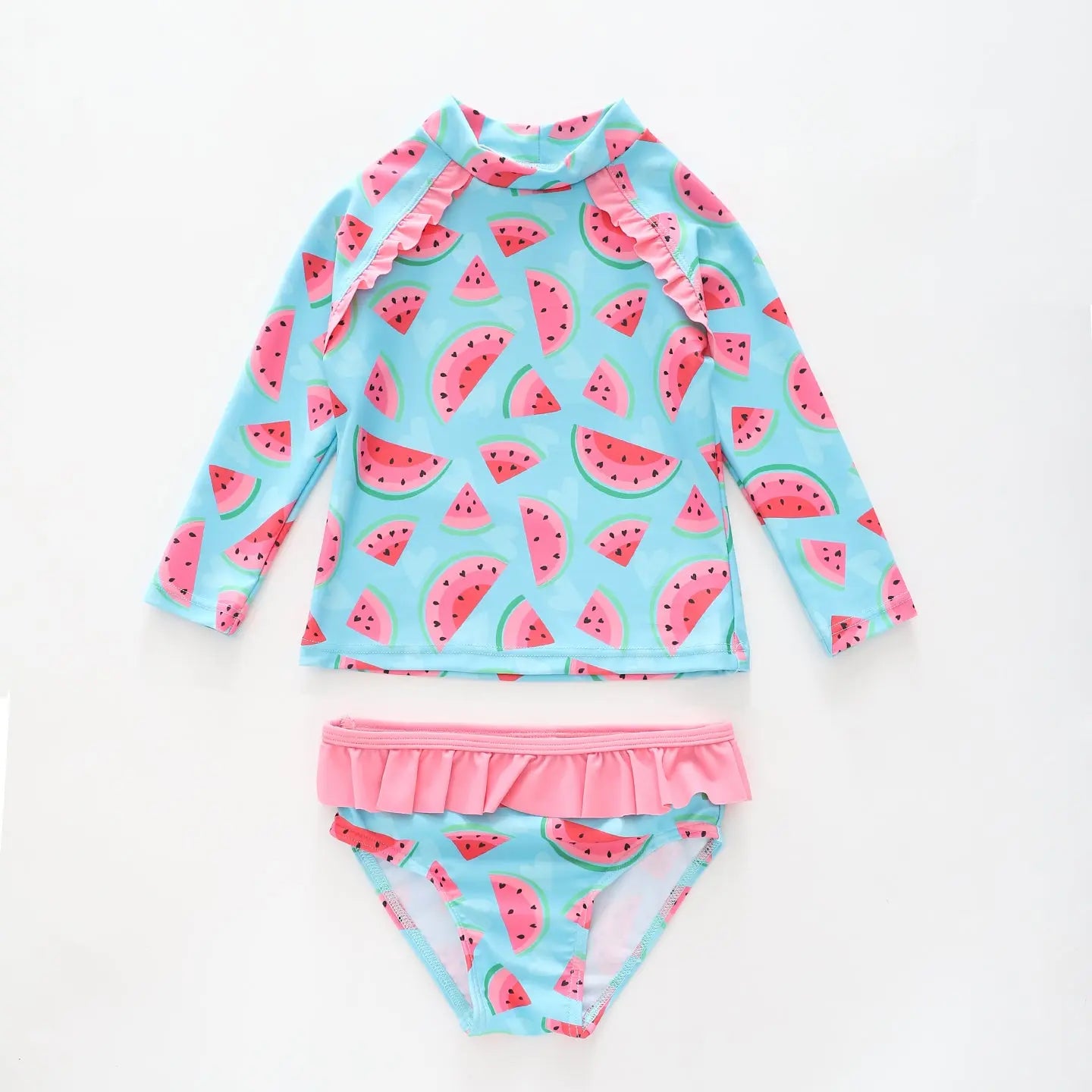 Girl's Pink and Blue Watermelon Print Two Piece Swimsuit Set Ollies Place