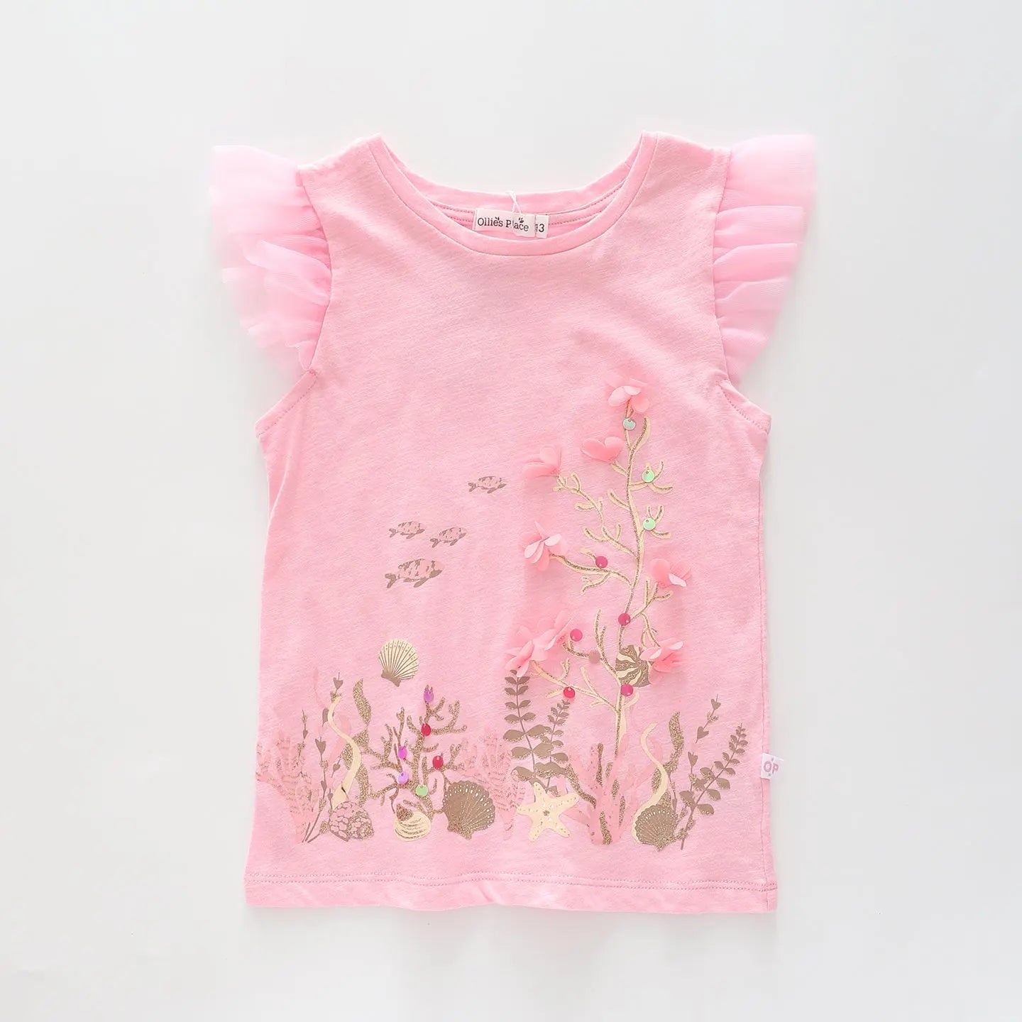 Girl's Sequined Pink Oceanic T-Shirt Ollies Place