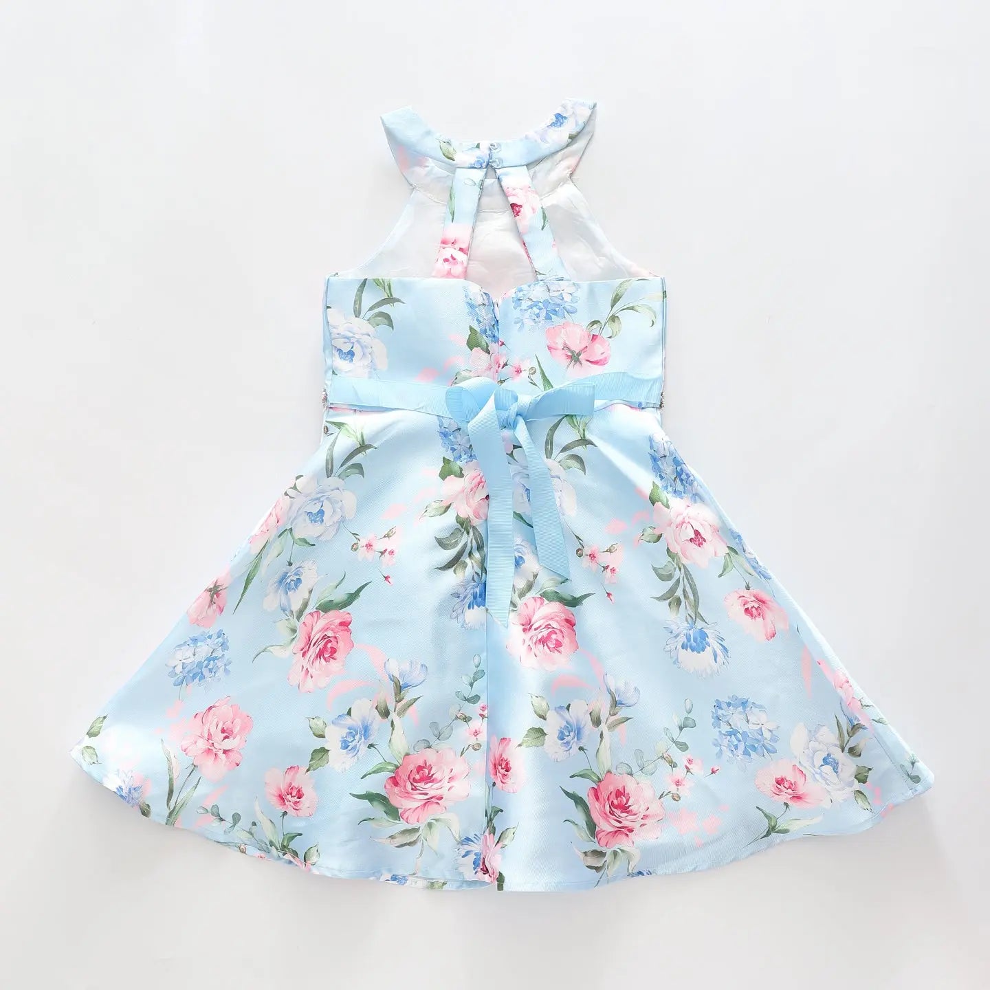 Girl's Sky Blue Pink Floral Party Dress Ollies Place