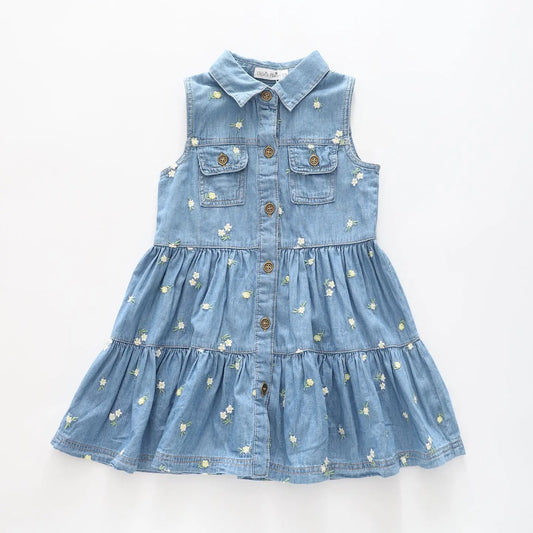 Girl's Vintage Denim Floral Dress Ollies Place