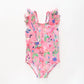 Girl's Watercolour Floral Pink One Piece Swimsuit Ollies Place