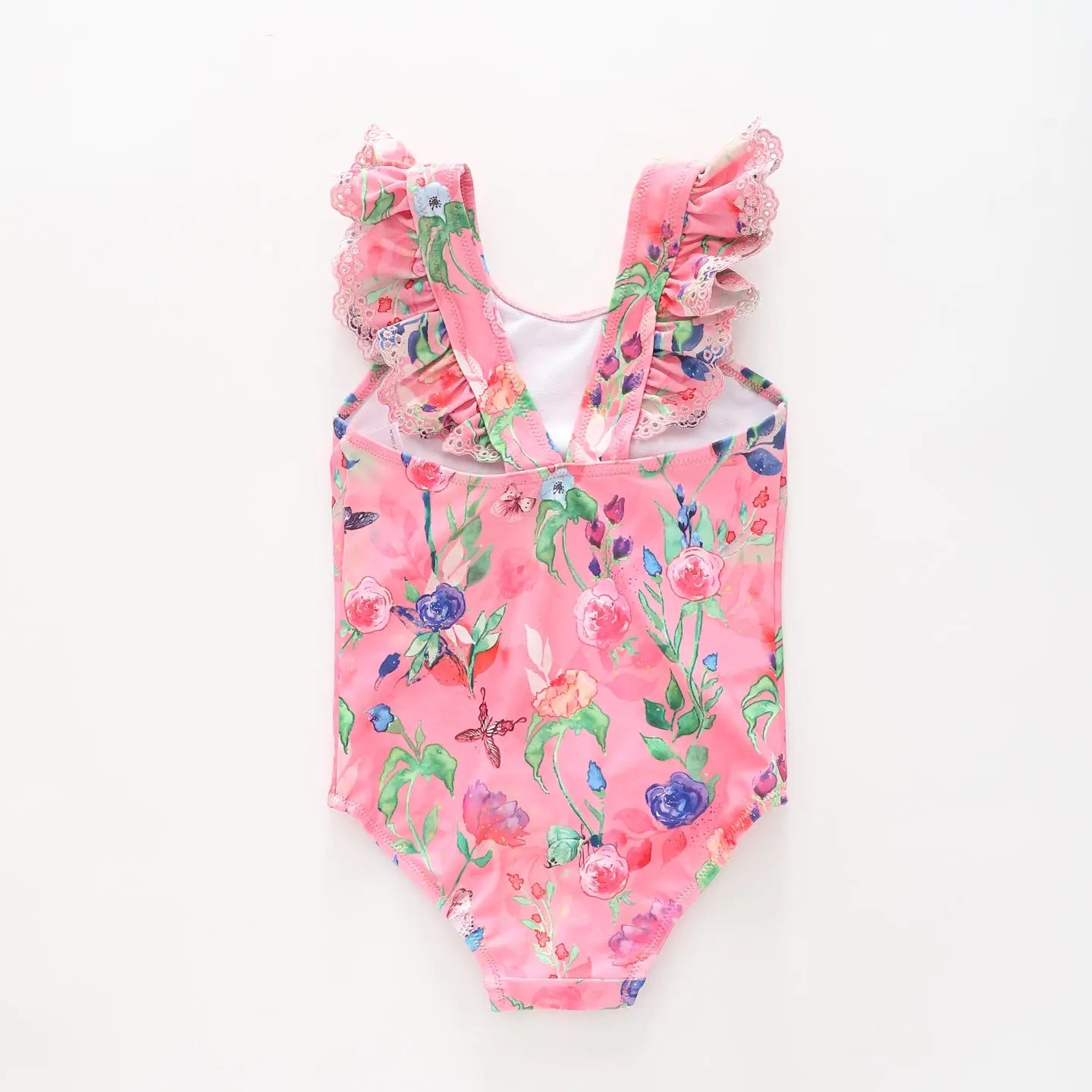 Girl's Watercolour Floral Pink One Piece Swimsuit Ollies Place