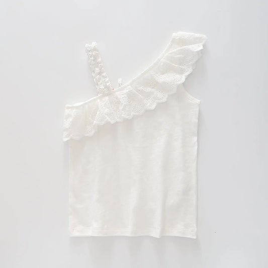 Girl's White Broiderie Anglais Asymmetrical Top Ollies Place
