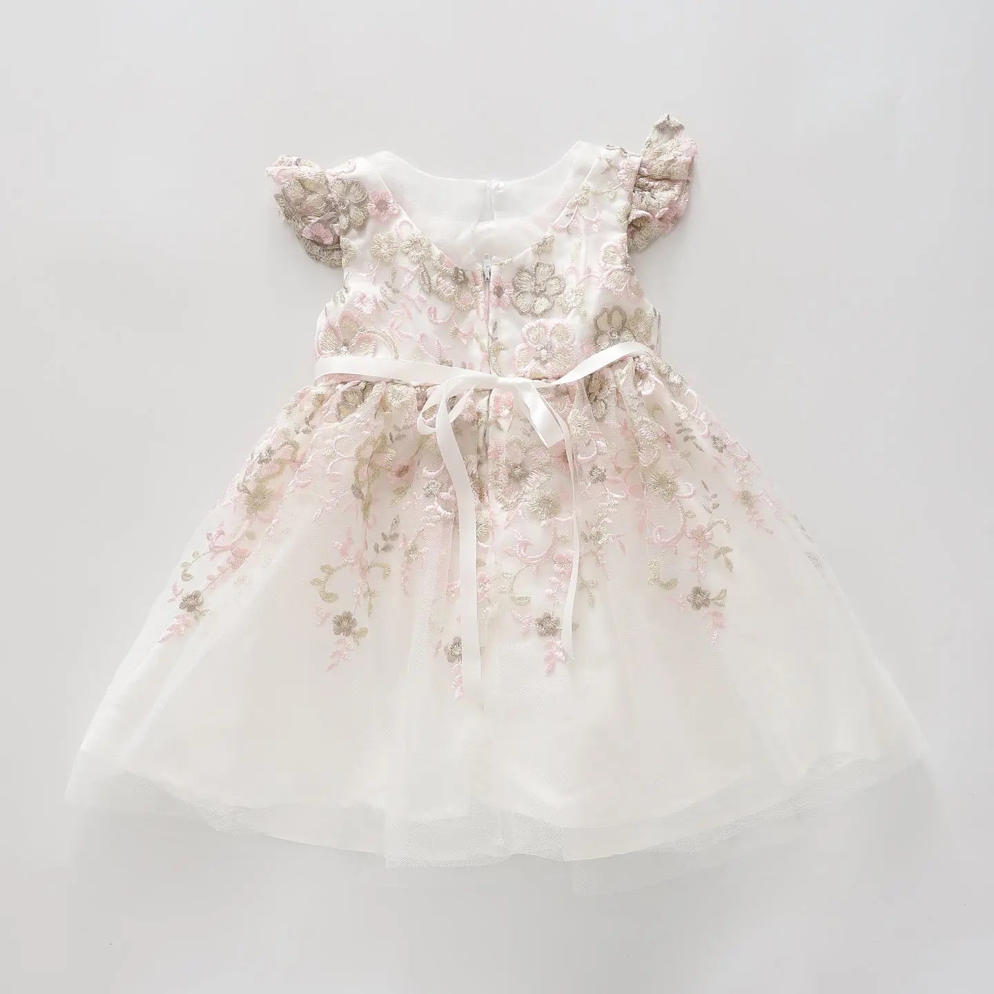 Girl's White Embroidered Floral Party Dress Ollies Place