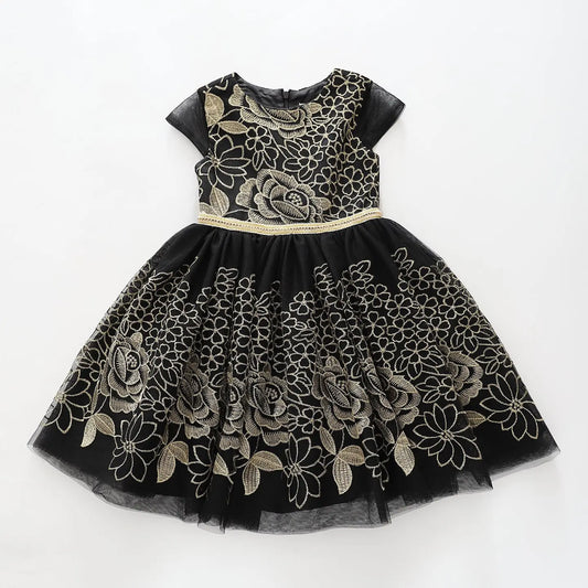 Girls Black and Gold Lace Formal Dress Ollies Place