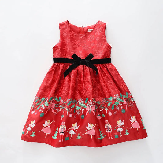 Girls Border Print Christmas Dress Ollies Place