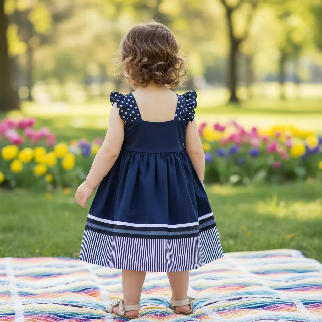 Girls Chambray and Stripes Dress Ollies Place