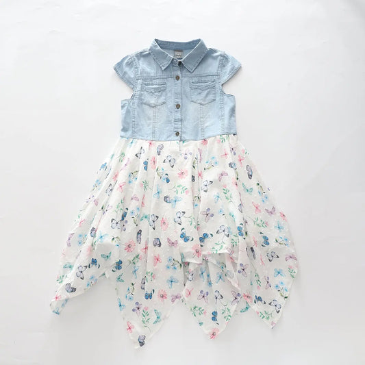 Girls Denim and Butterfly Dress Ollies Place