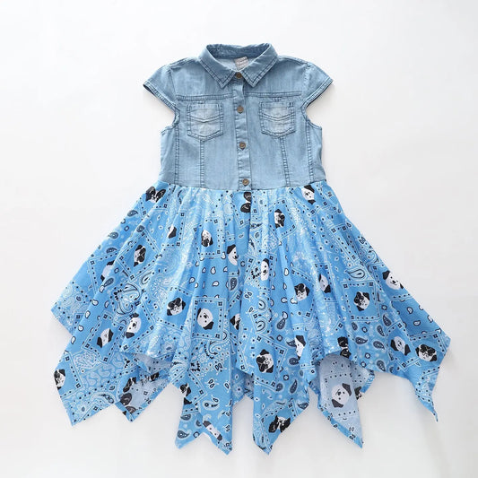 Girls Denim and Puppy Print Dress Ollies Place