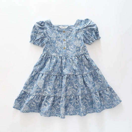 Girls Floral Chambray Dress Ollies Place