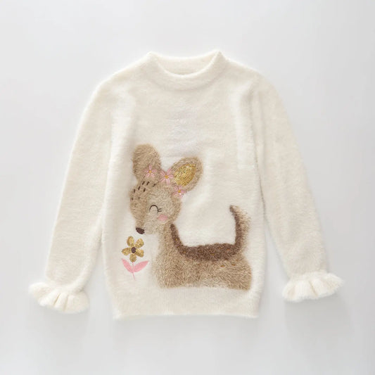 Girls Fluffy Deer Knit Jumper Ollies Place