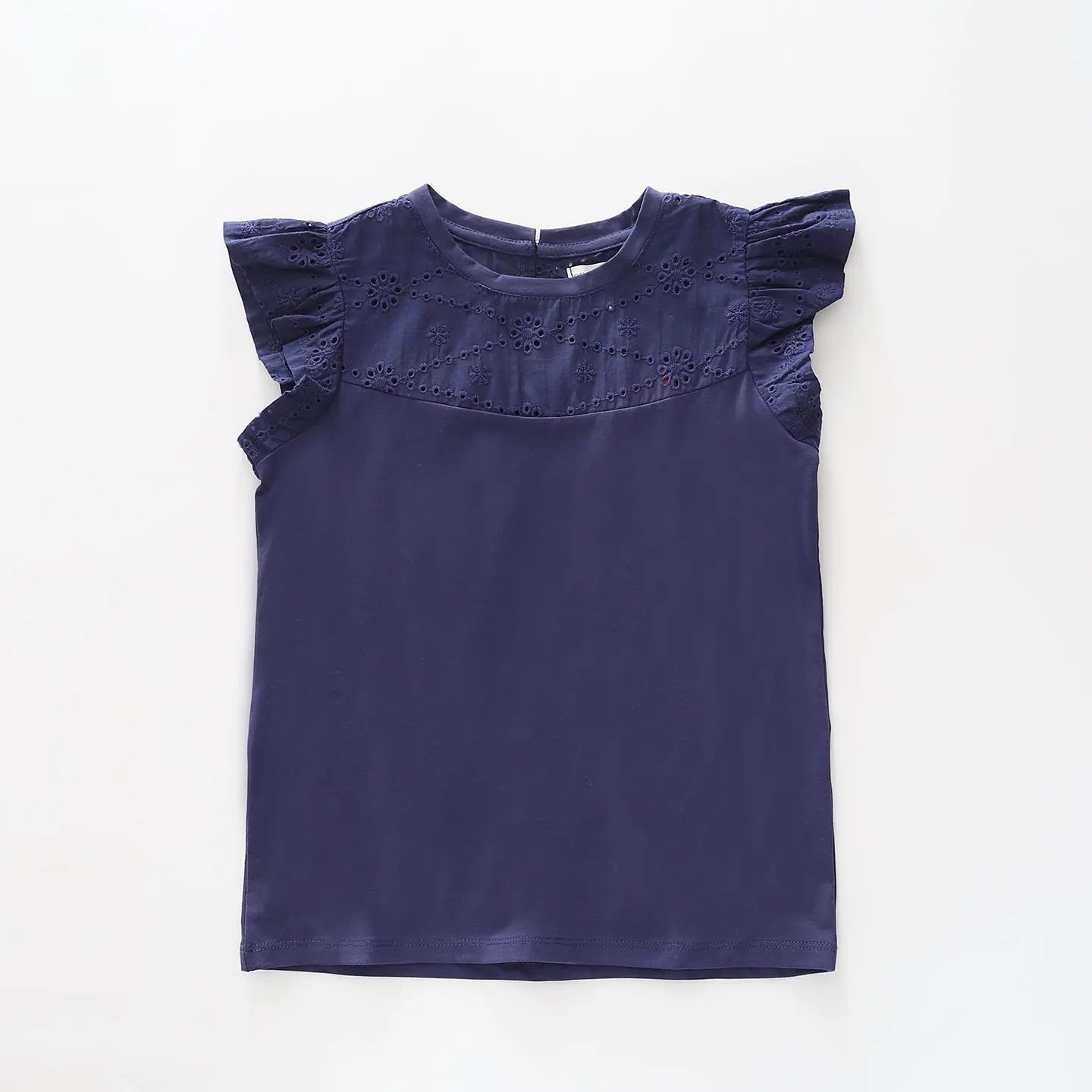 Girls Navy Blue Broderie Top Ollies Place