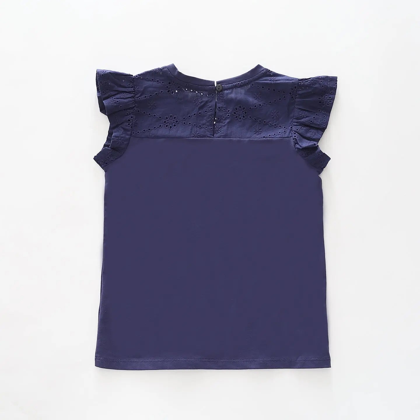 Girls Navy Blue Broderie Top Ollies Place