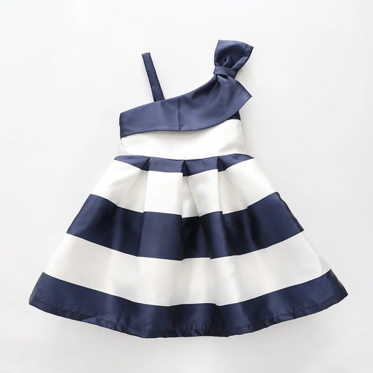 Girls Navy Blue and White Striped Party Dress Ollies Place