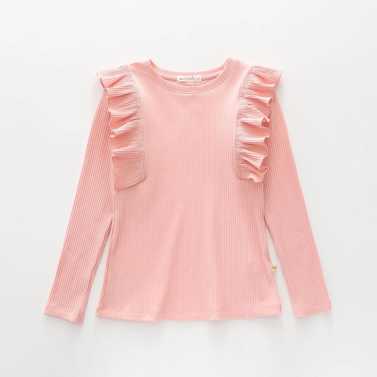 Girls Pink Ribbed Ruffle Top Ollies Place