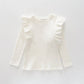 Girls White Ribbed Ruffle LS Top Ollies Place