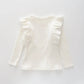 Girls White Ribbed Ruffle LS Top Ollies Place