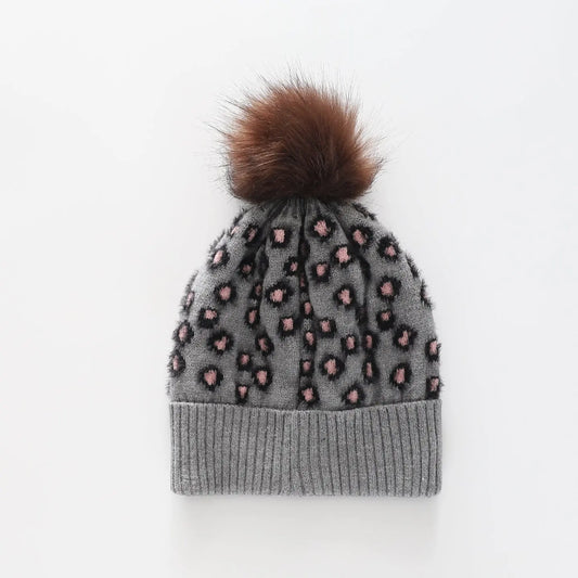 Girls' Leopard Design Knit Beanie Ollies Place