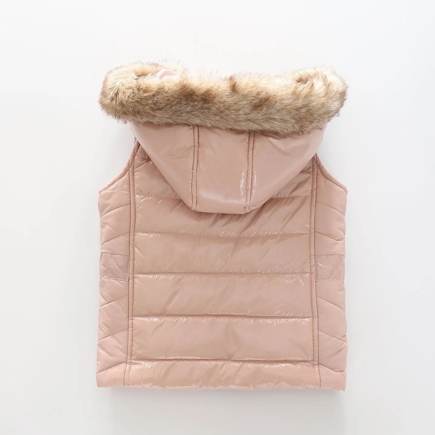 Girls' Pink Puffer Vest with Fur Trim Hood Ollies Place