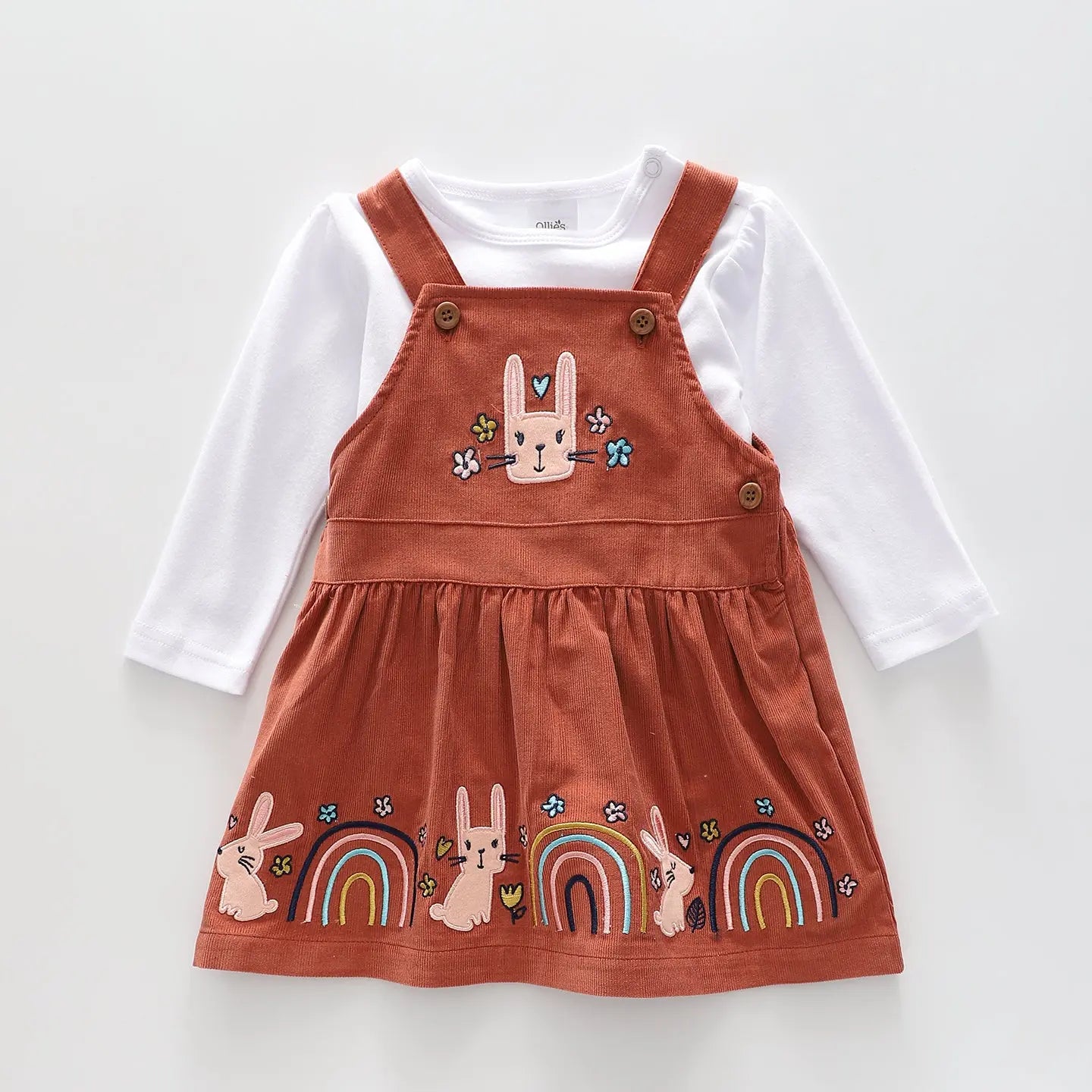 Girls' Rainbow Bunny Pinafore Dress Set Ollies Place