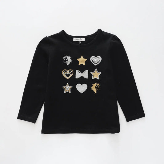 Glitter Print Black LS Top Ollies Place