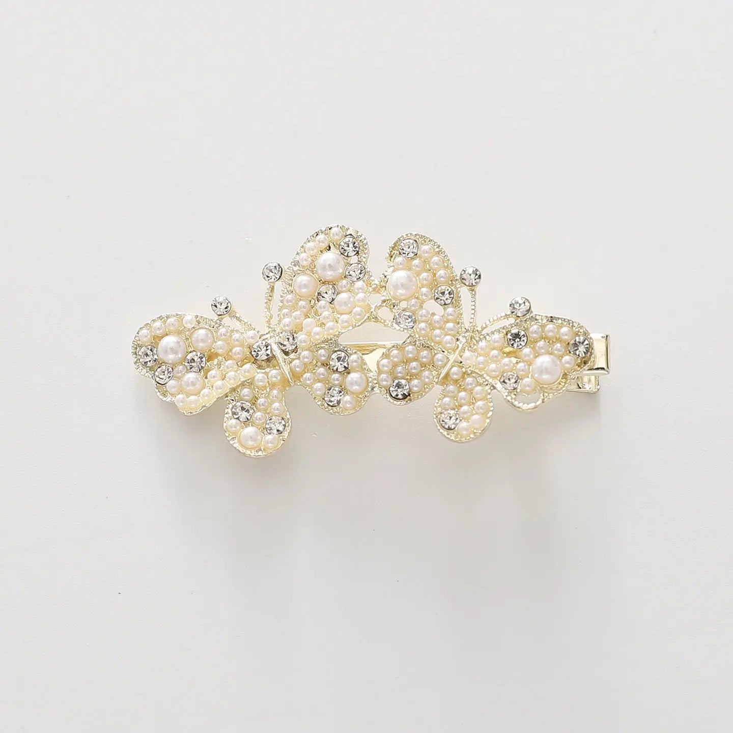 Gold Butterfly Hair Clip with Pearl and Diamante Detailing Ollies Place