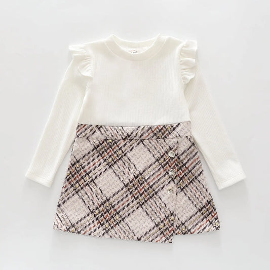 Gold Printed Check Dress Ollies Place