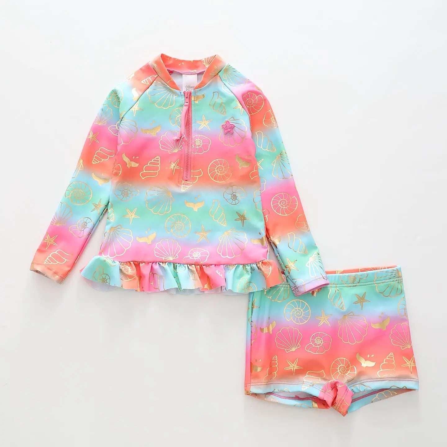 Golden Shells Rash Top & Shorts Swimwear Ollies Place