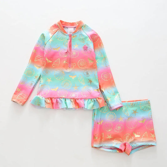 Golden Shells Rash Top & Shorts Swimwear Ollies Place