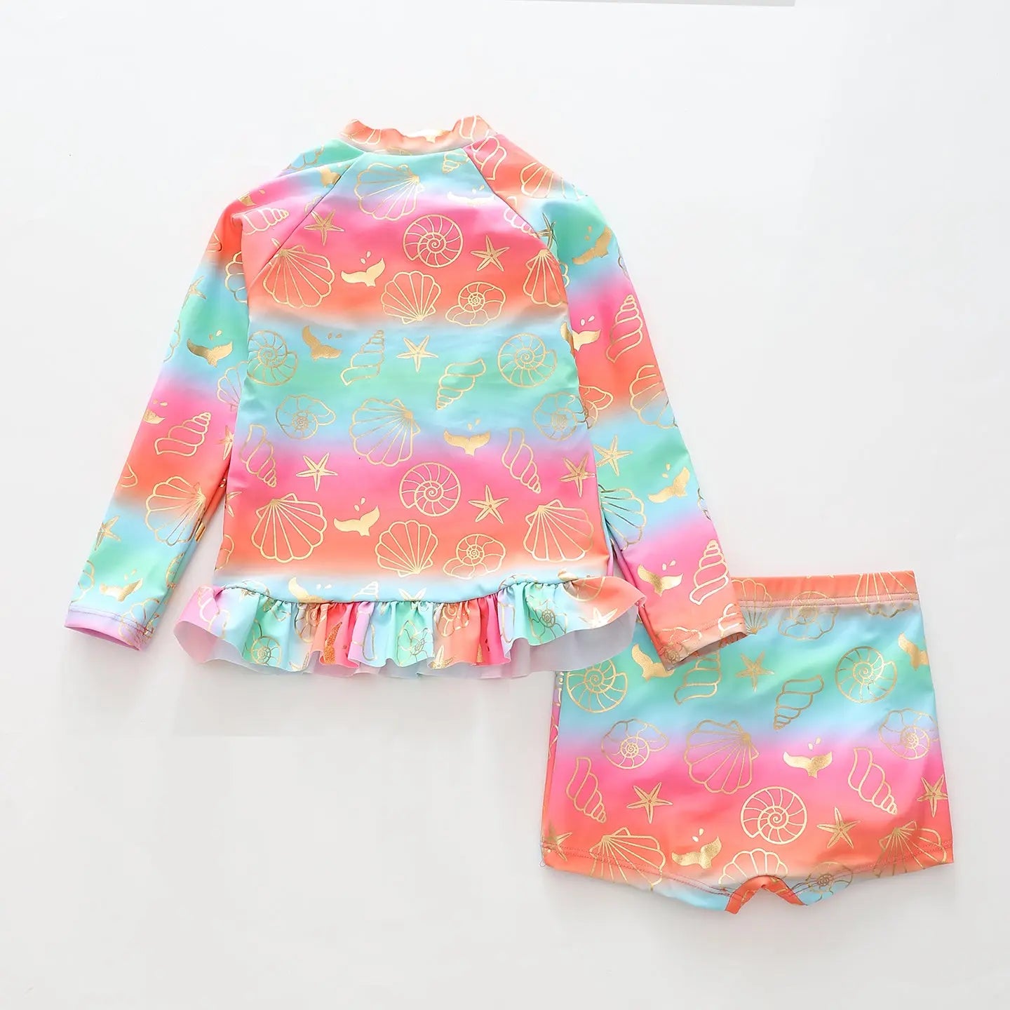 Golden Shells Rash Top & Shorts Swimwear Ollies Place