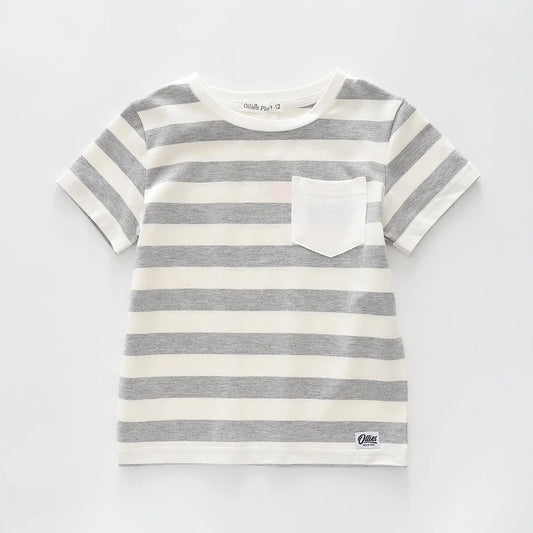 Grey Marle and White Oversized Stripe Tee Ollies Place