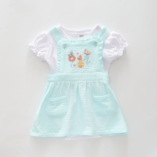 Baby Girls, Mint Cheesecloth Pinafore Set Ollies Place