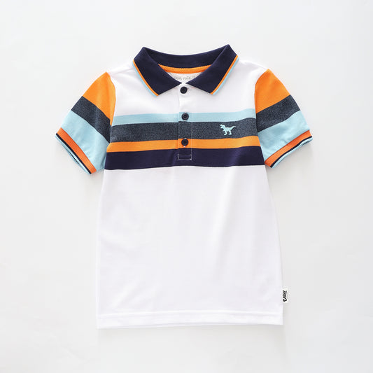 Junior Boys Dino Stripe Polo Top Ollies Place