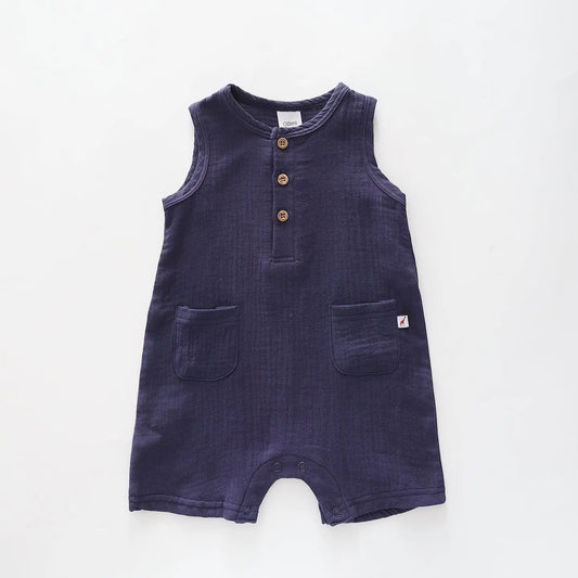 Infant Boys Navy Blue Cheesecloth Romper Ollies Place