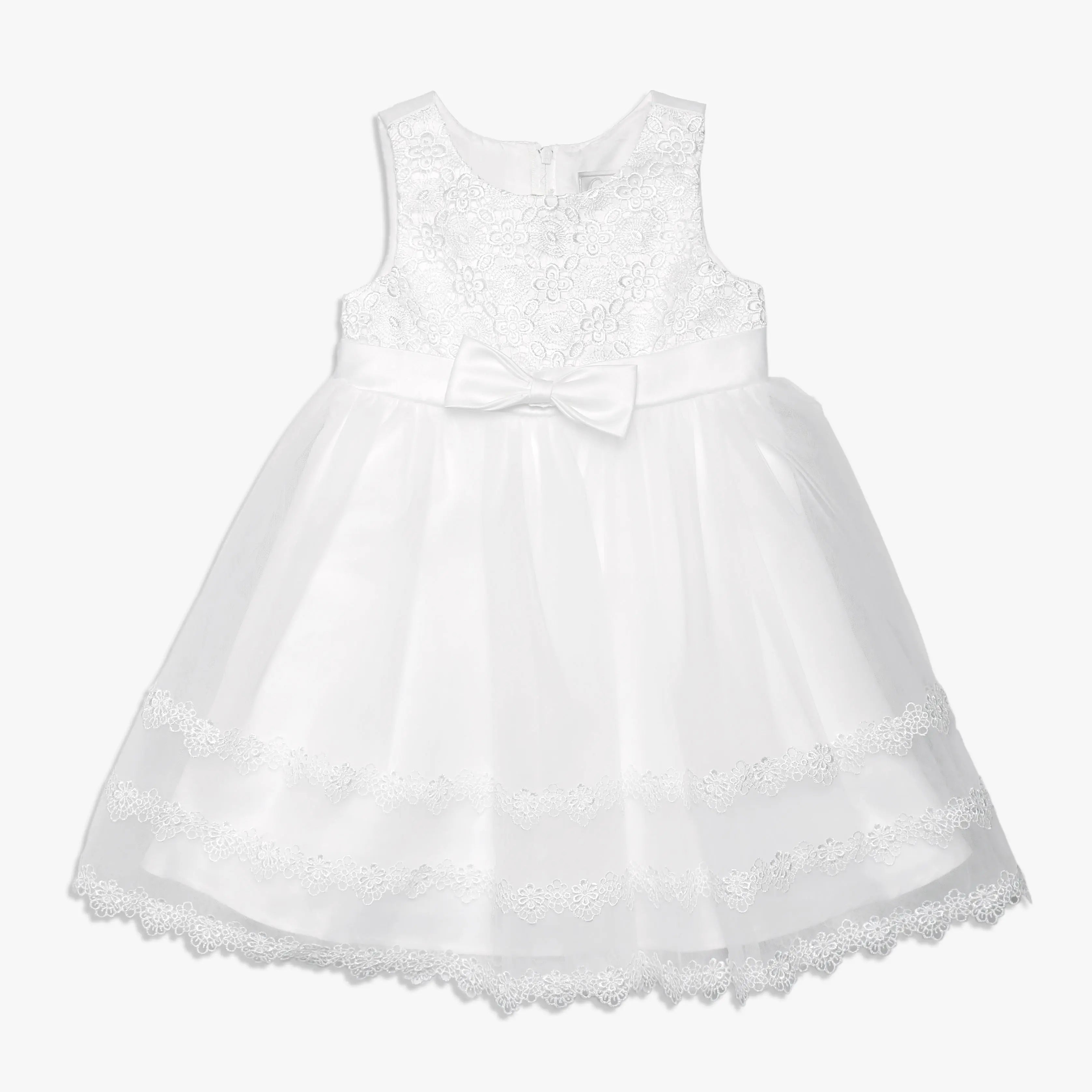 Ivory Flower Formal Girl Dress Lace Bodice Sash Tie