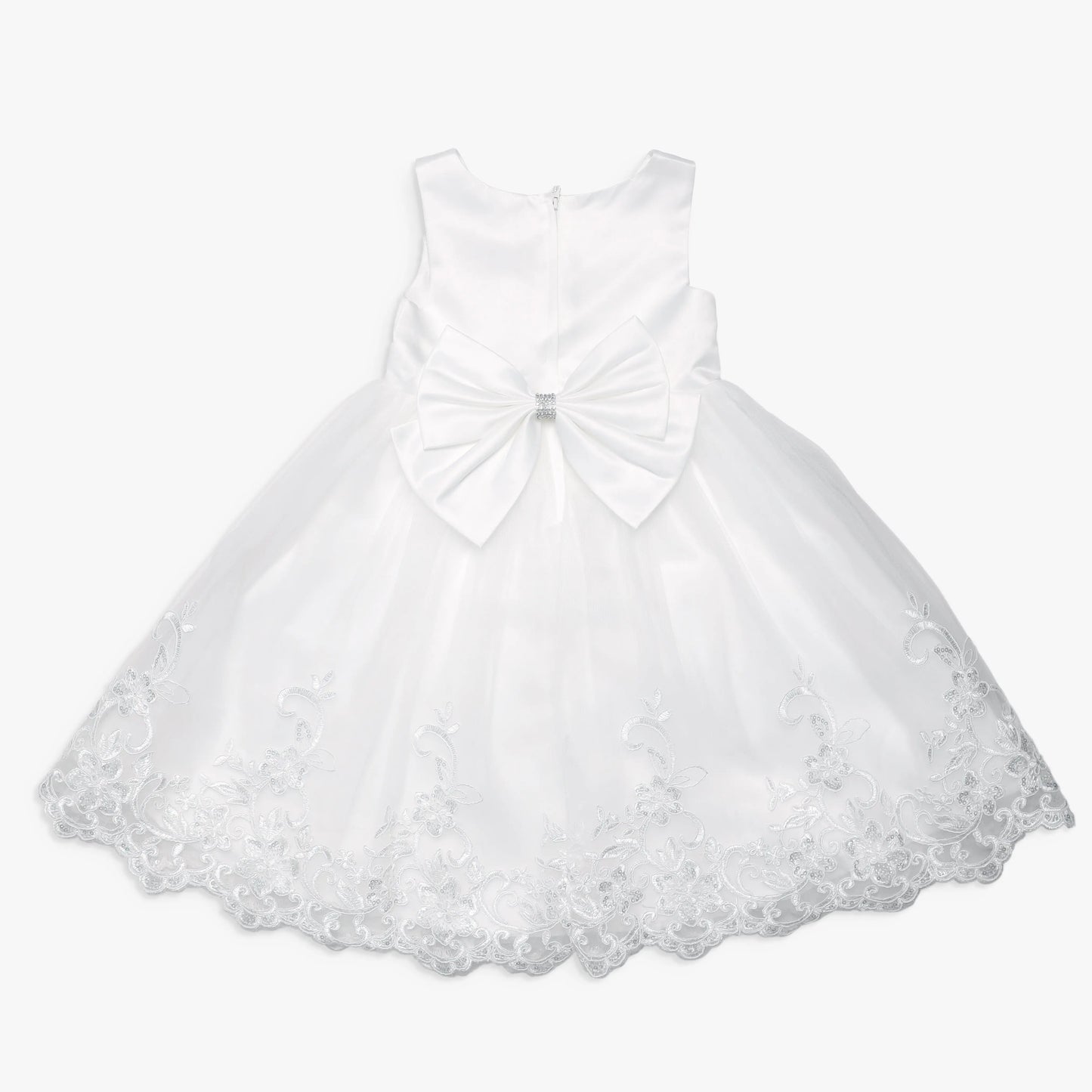 Ivory Flower Formal Girl Dress Lace Sequins Diamantes Scalloped Hem Ollies Place