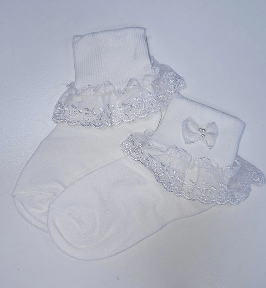 Ivory Lace Socks With  Bow Ollies Place