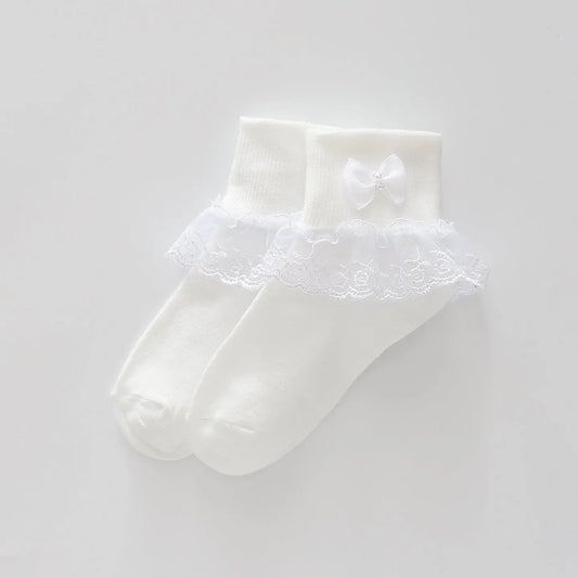 Ivory Lace Socks With  Bow Ollies Place