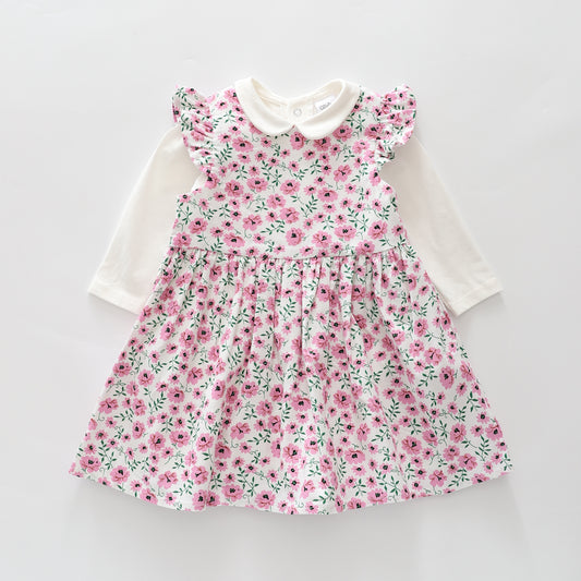 Pink Floral Pinafore Set
