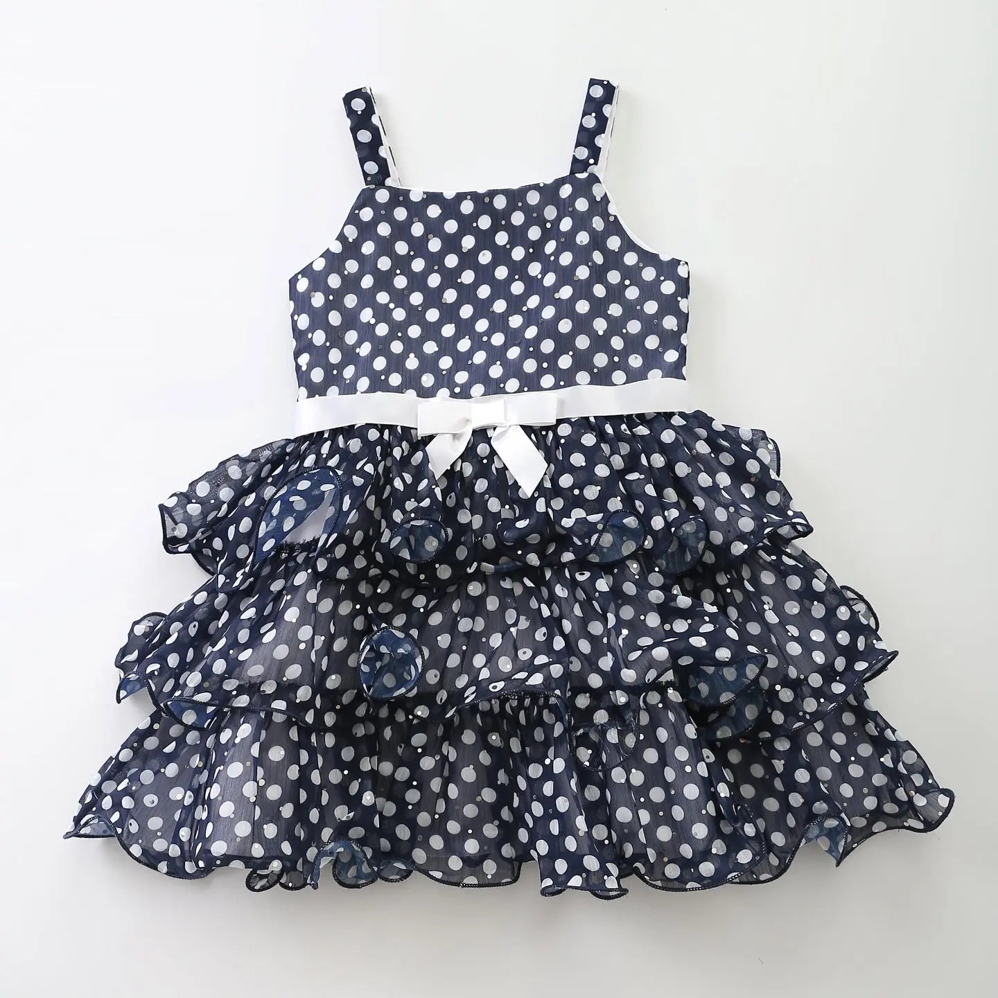 Junior Girls Navy Special Occasion Layered Chiffon Dress With Polka Dots Ollies Place