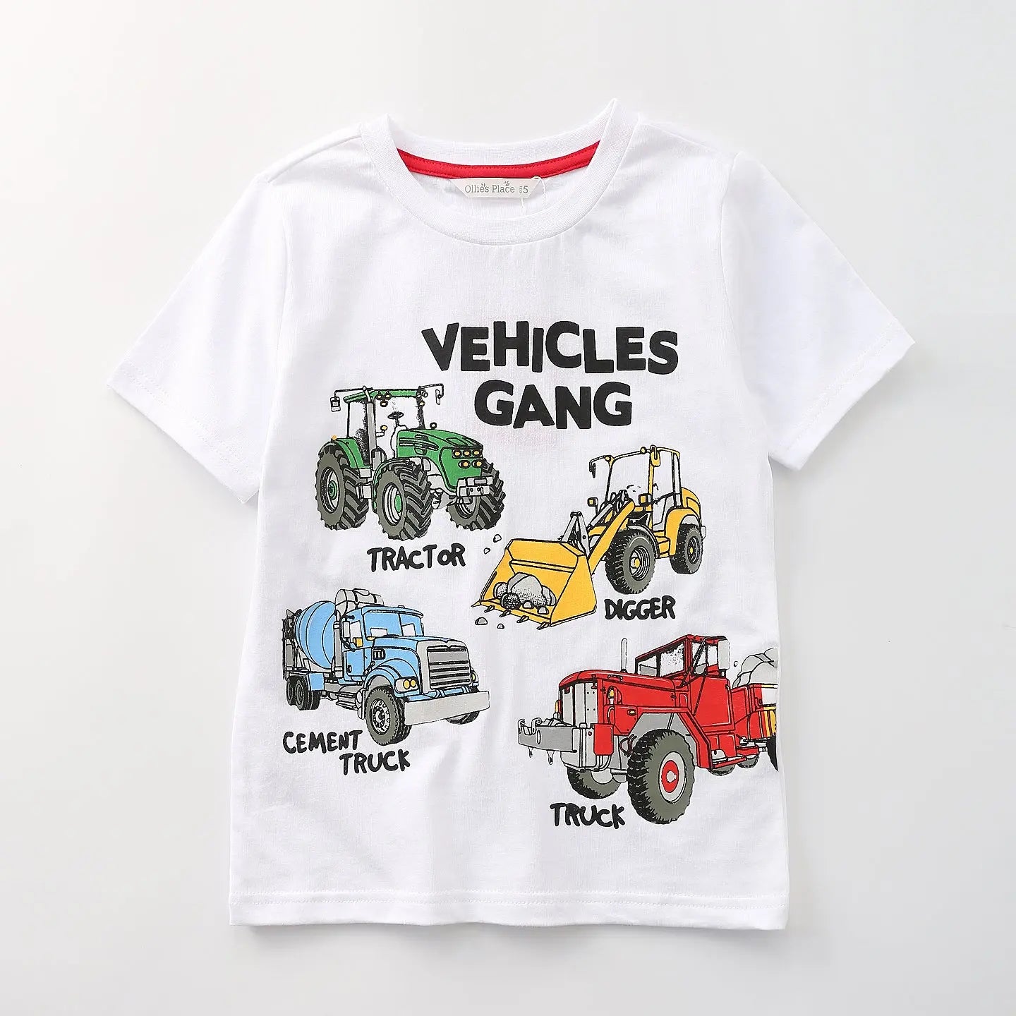 KSJB6124 Kids Toddler Boy Vehicles White Tee Ollies Place