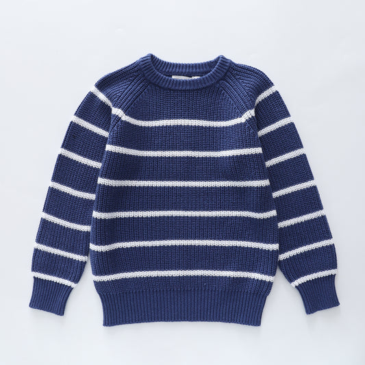 Blue Stripe Chunky Knit Jumper