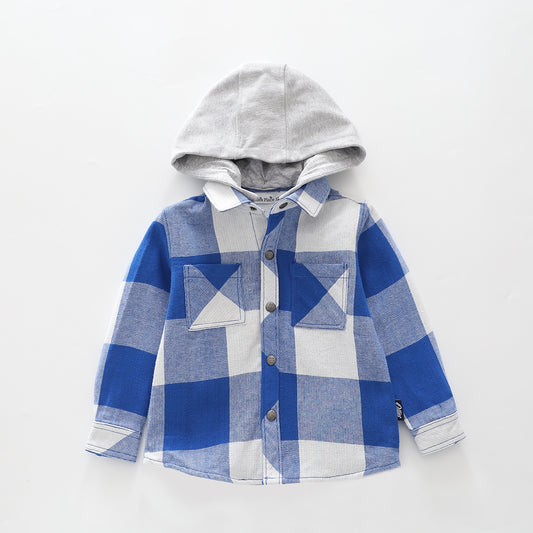 Blue Flanno Hooded Top