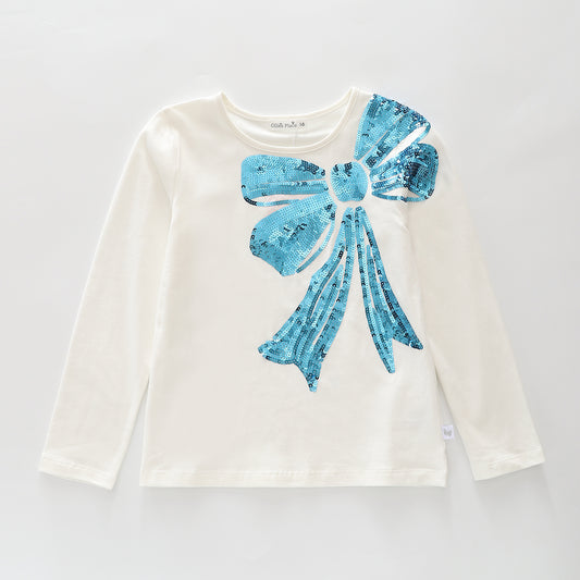 Blue Sequin Bow LS Tee