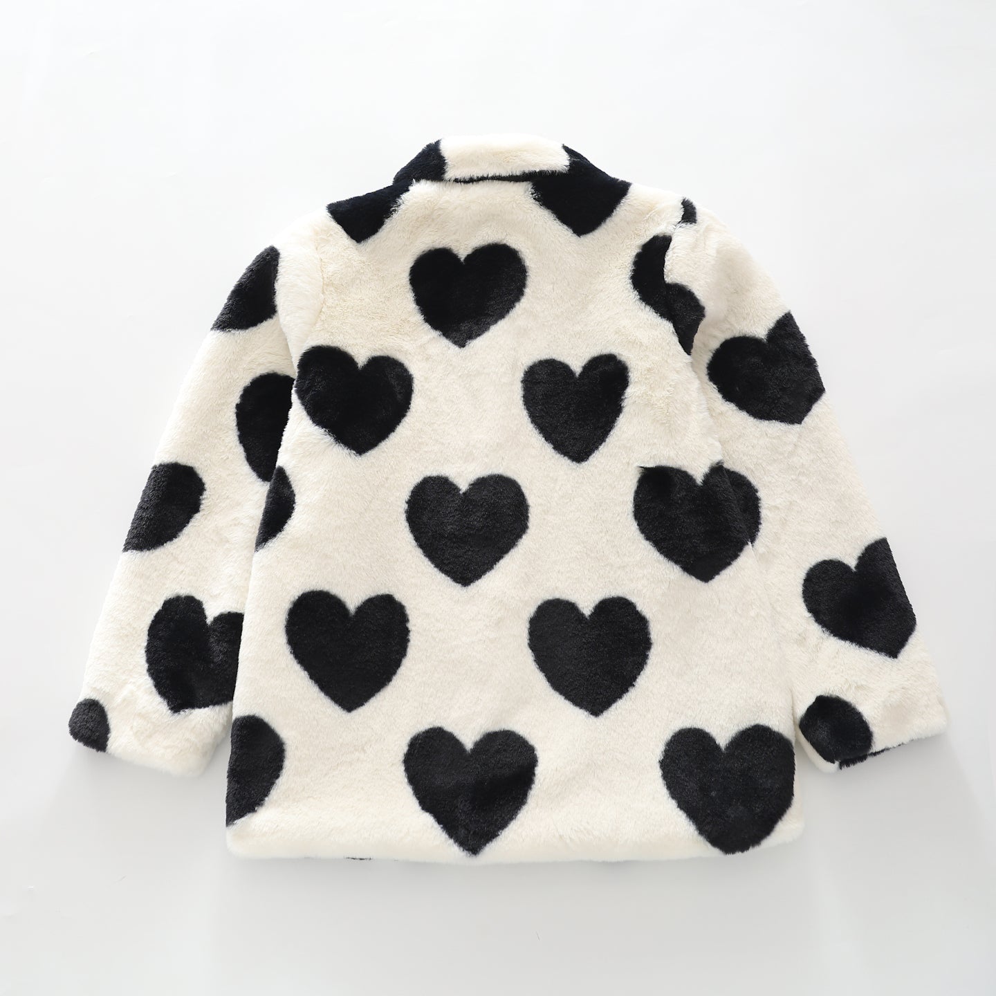 Black Hearts Faux Fur Coat