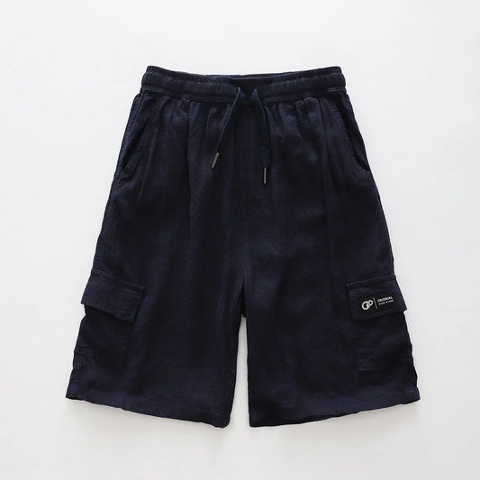 Linen Blend Navy Cargo Shorts Ollies Place