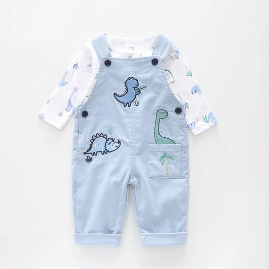 Little Blue Dino, Baby Boys Overalls Set Ollies Place
