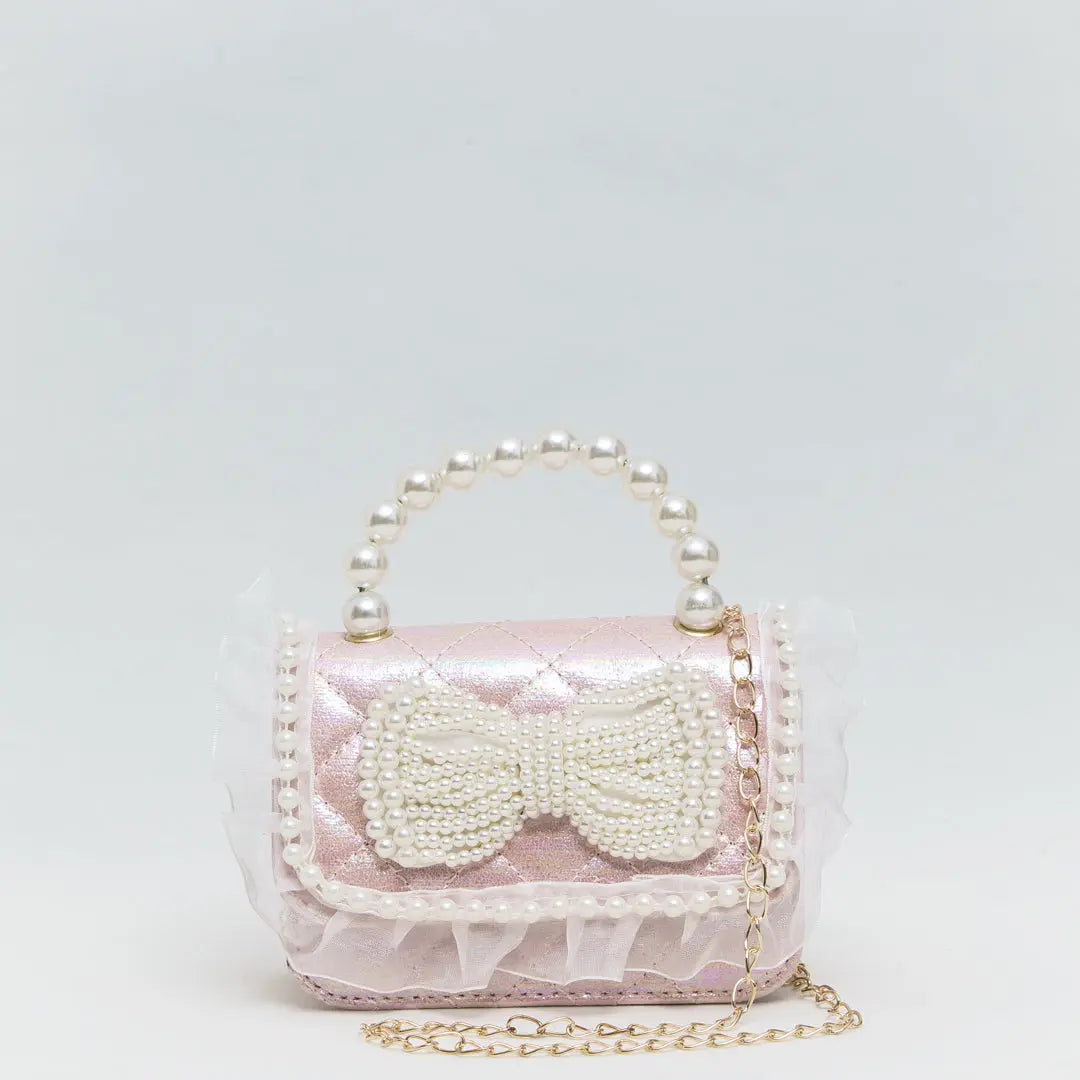 Mini Pink Faux Pearl Quilted Handbag Ollies Place