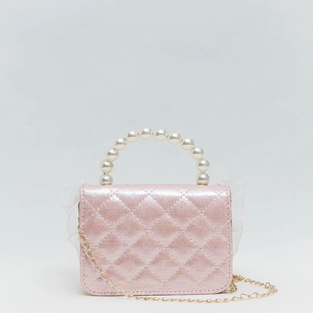 Mini Pink Faux Pearl Quilted Handbag Ollies Place